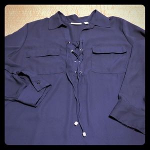 New York & Company Navy Blouse Sz L